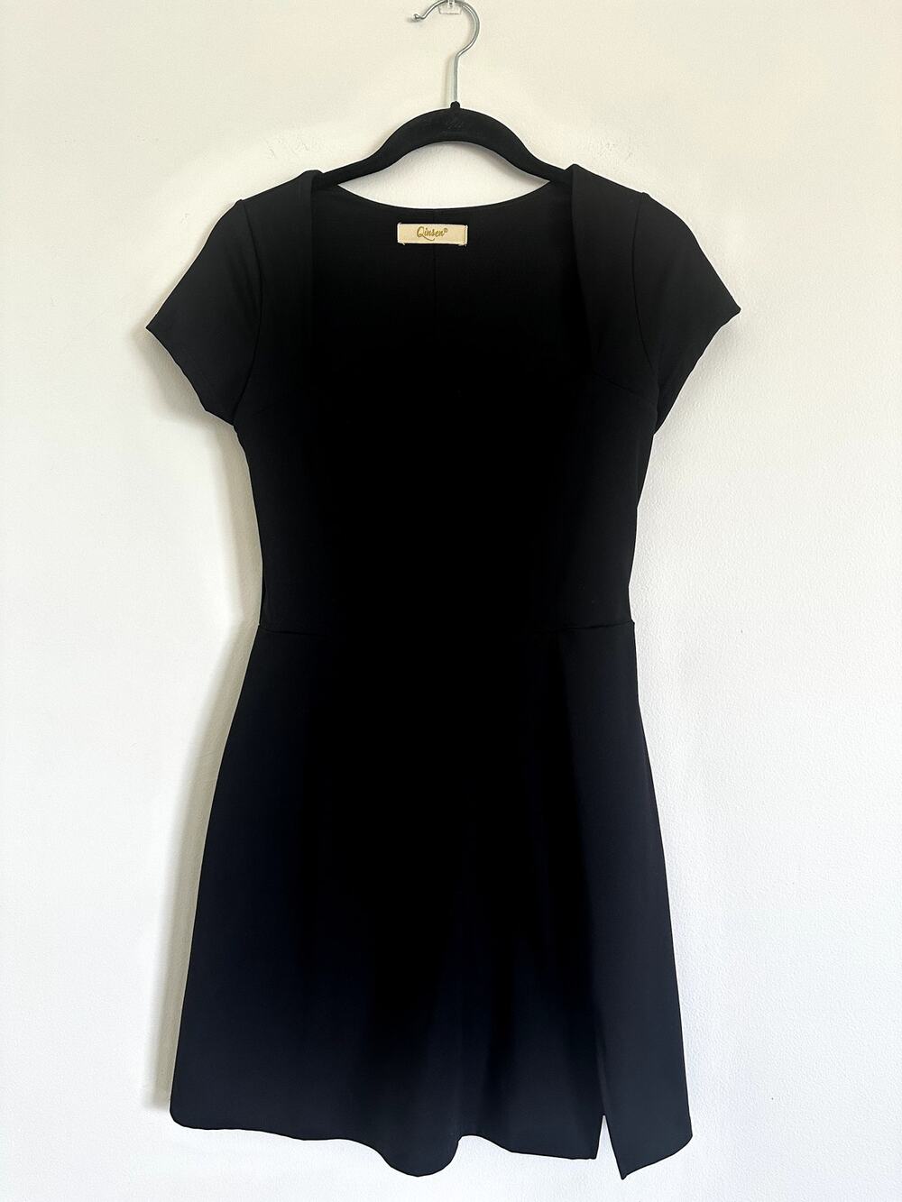 QINSEN Square Neck Tennis Dress Short Sleeve Built-In Shorts Black Women's S